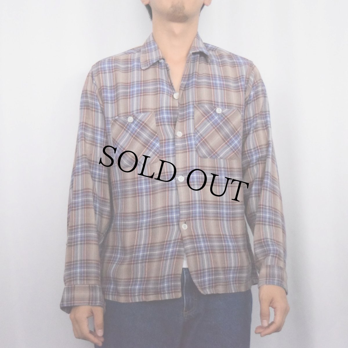 画像2: 50's Nelson-Paige チェック柄 オープンカラーシャツ M (2)