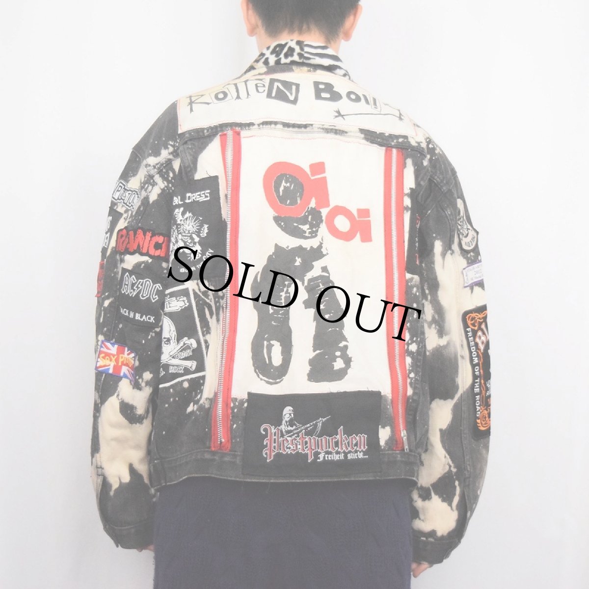 画像3: Jinglers フェイクファー切り替え ワッペン付き タイダイ ブラックデニムジャケット (3)