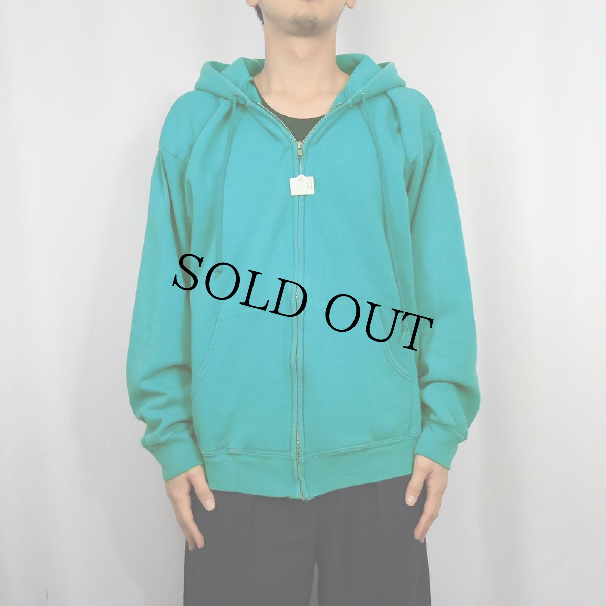 画像2: 90's USA製 無地 スウェットジップパーカー M (2)