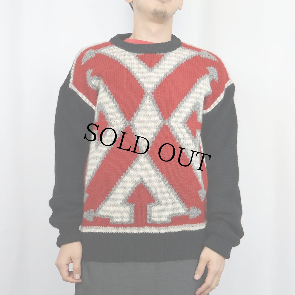 画像2: 80's Pringle 柄織り ウールニットセーター M (2)