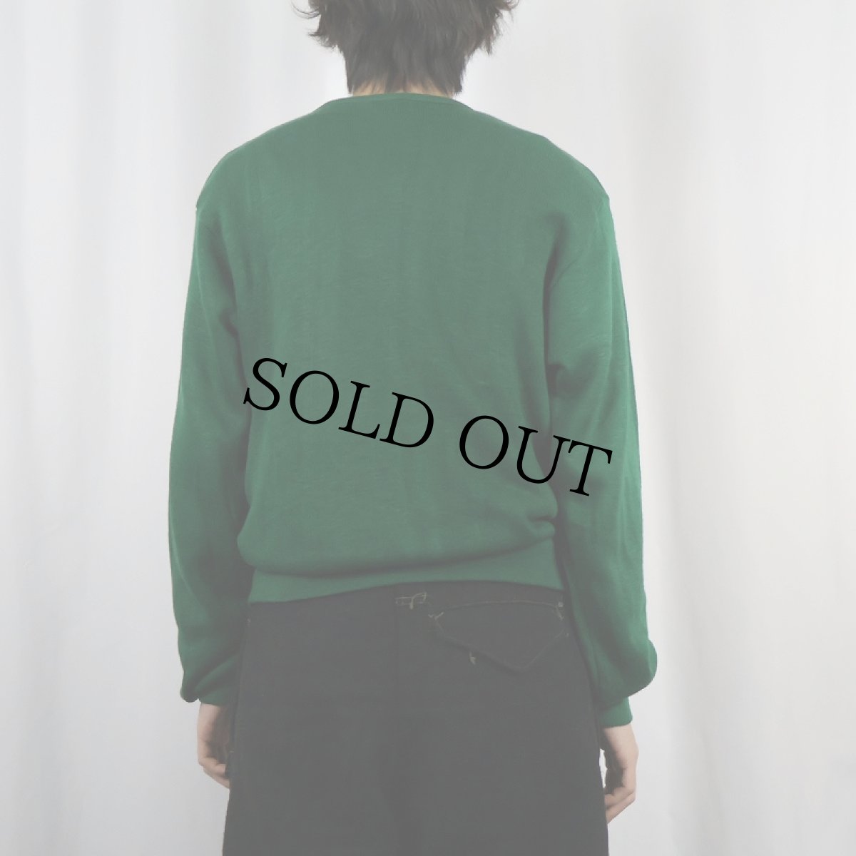 画像3: 70〜80's Champion バータグ USA製 "NEW ENGLAND WHALERS" フロッキープリント Vネック アクリル×レーヨンニットセーター M (3)