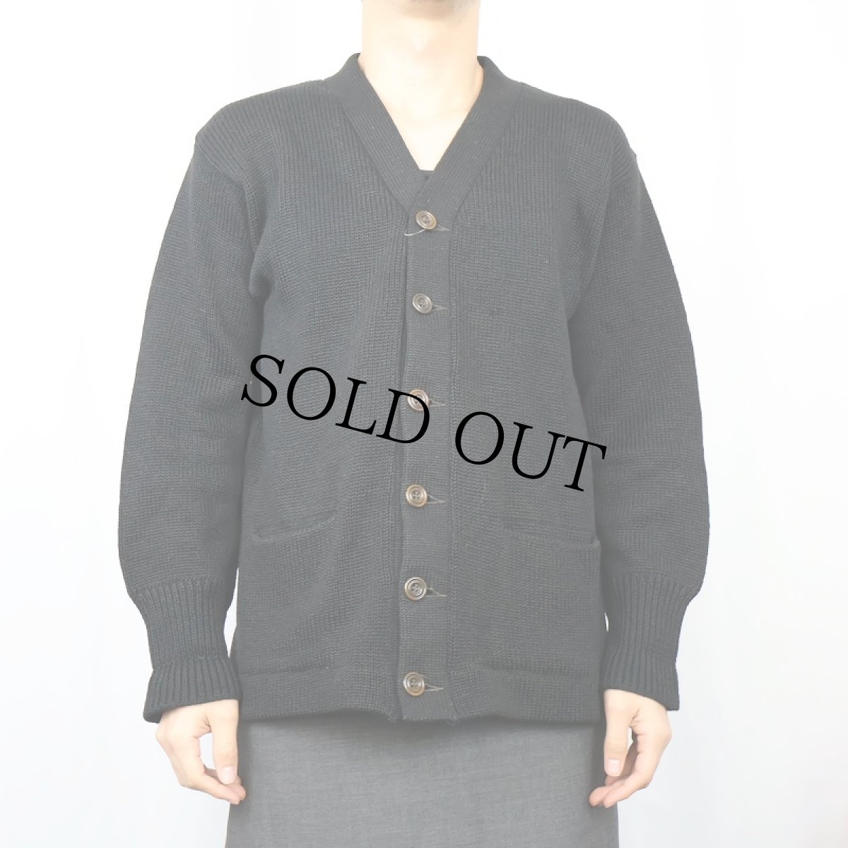 画像2: 〜50's ウールニットカーディガン BLACK (2)