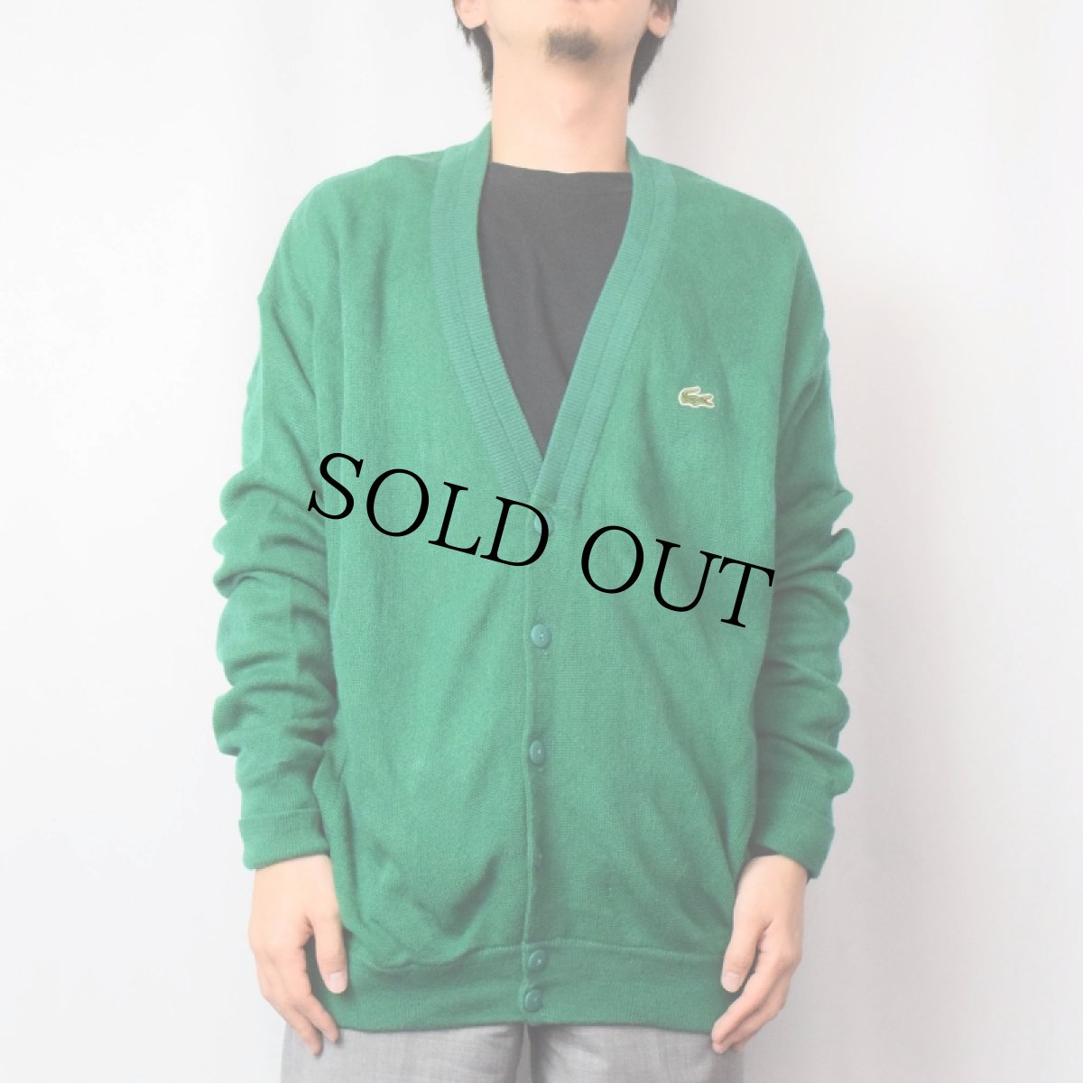 画像2: 70〜80's CHEMISE LACOSTE ロゴワッペン アクリルニットカーディガン SIZE8 (2)