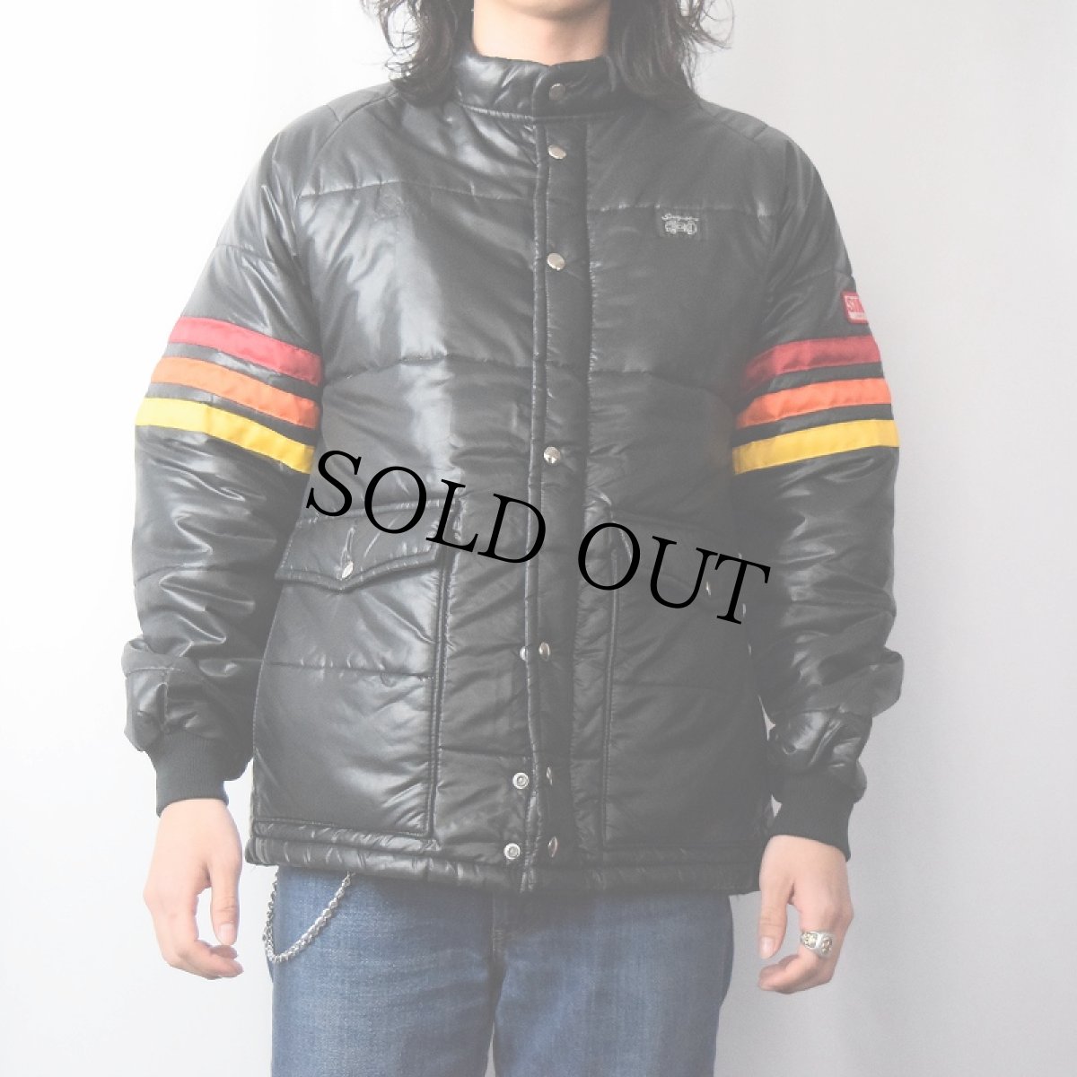 画像2: 80's SIMPSON 袖ボーダー 中綿入り ナイロンレーシングジャケット M (2)