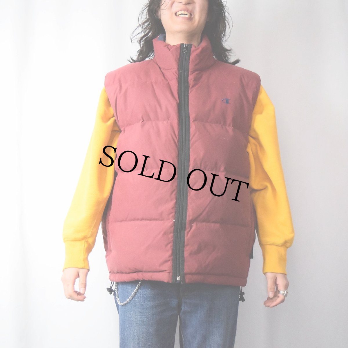 画像4: 2000's Champion ロゴ刺繍 ナイロンダウンベスト XXL (4)