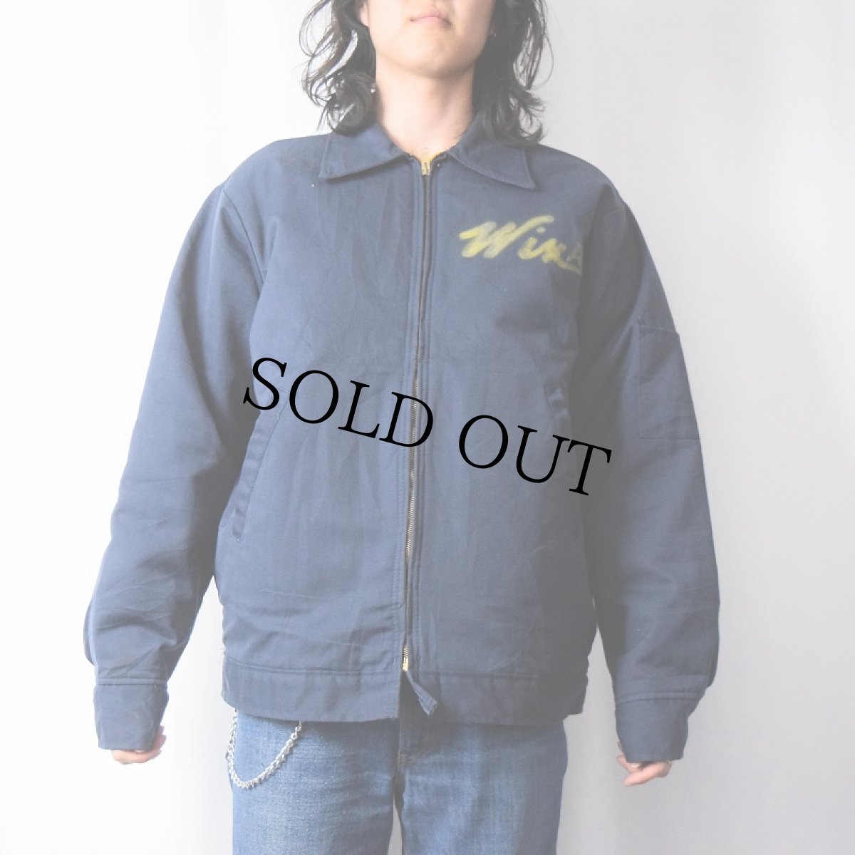 画像3: 90's EWC USA製 "Win AIR" ハンドペイント キルティングライナー ワークジャケット NAVY L (3)