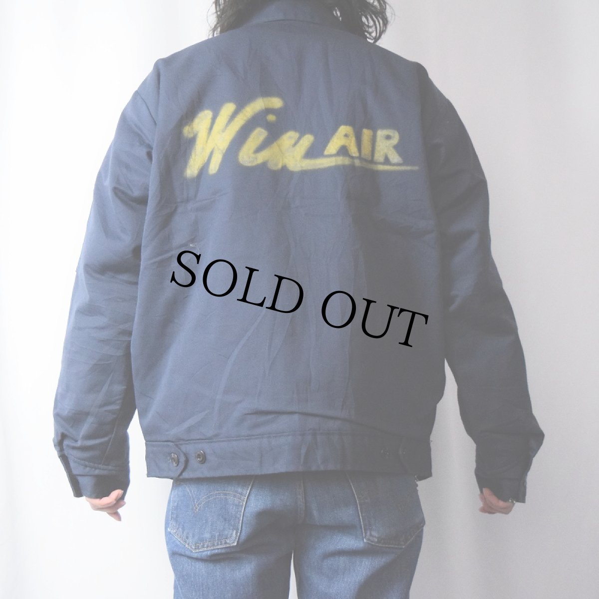 画像4: 90's EWC USA製 "Win AIR" ハンドペイント キルティングライナー ワークジャケット NAVY L (4)