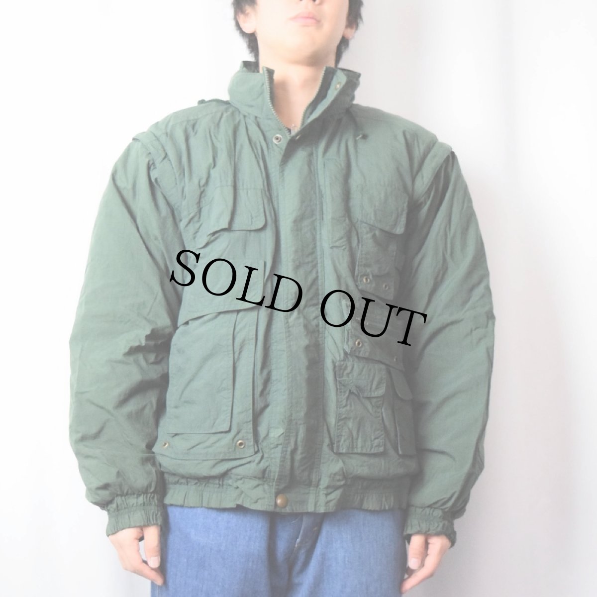 画像2: 90's SIBERIAN EXPEDITION 中綿入り 2WAY ドッキング ナイロンジャケット GREEN L (2)