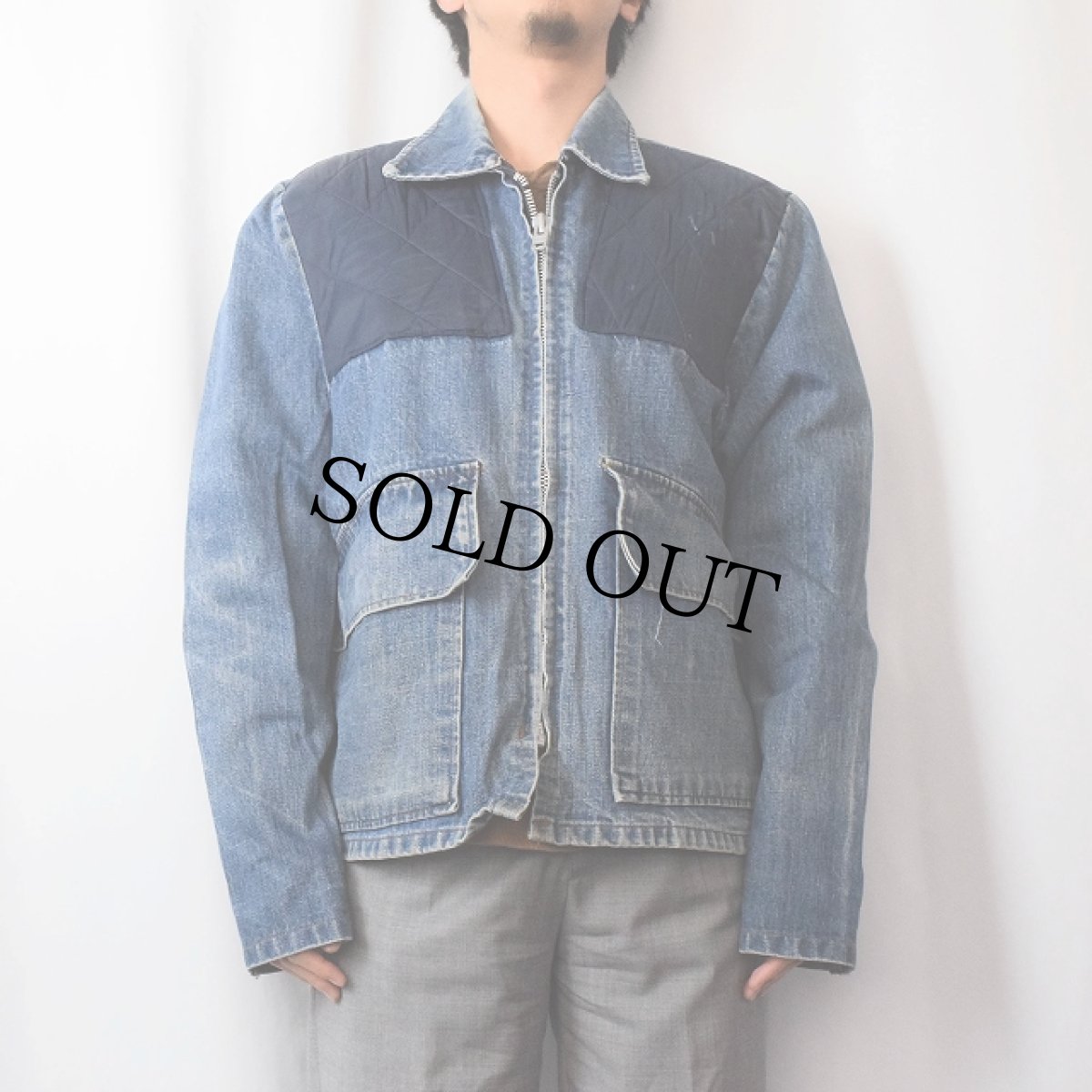 画像2: 〜80's キルティング切り替え デニムハンティングジャケット M (2)