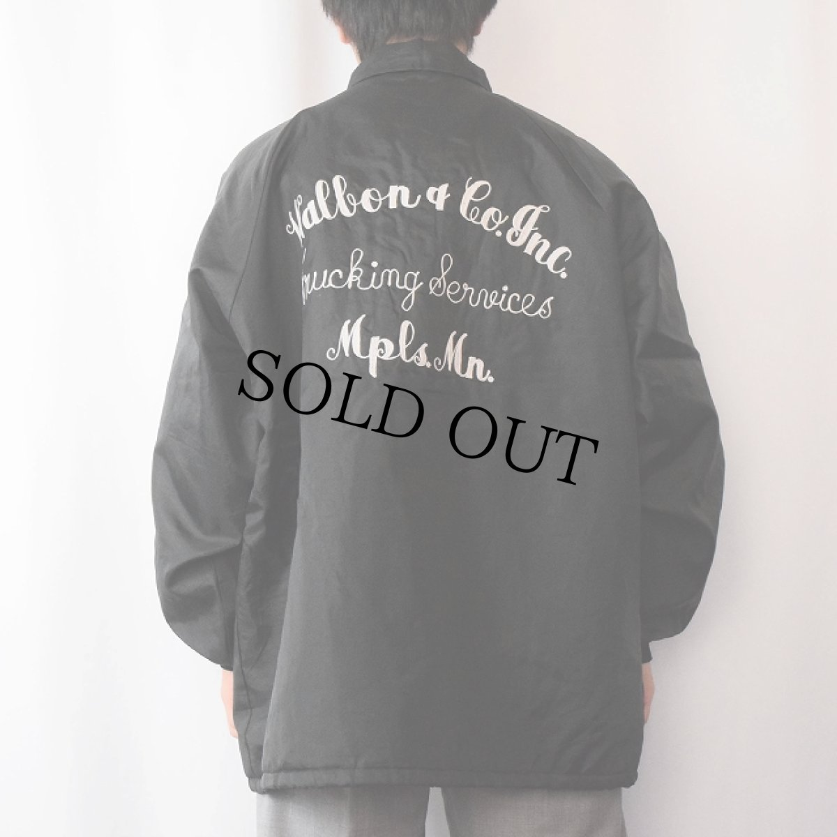 画像4: 70〜80's USA製 チェーン刺繍 裏ボア コーチジャケット BLACK L (4)