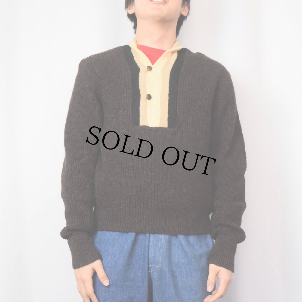 画像2: 60〜70's プルオーバーウールニットセーター BROWN (2)