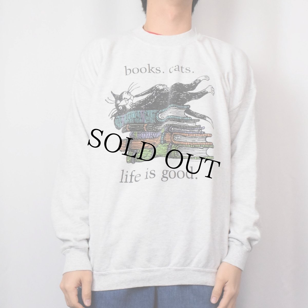 画像2: Edward Gorey "books.cats." 本×ねこプリントスウェット (2)