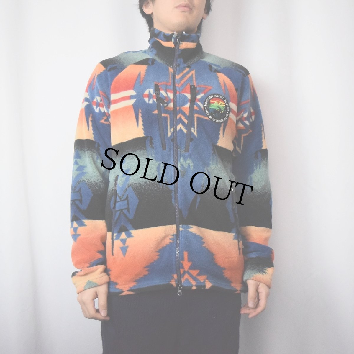 画像2: POLO Ralph Lauren ワッペン付き ネイティブ柄 フリースジャケット M (2)