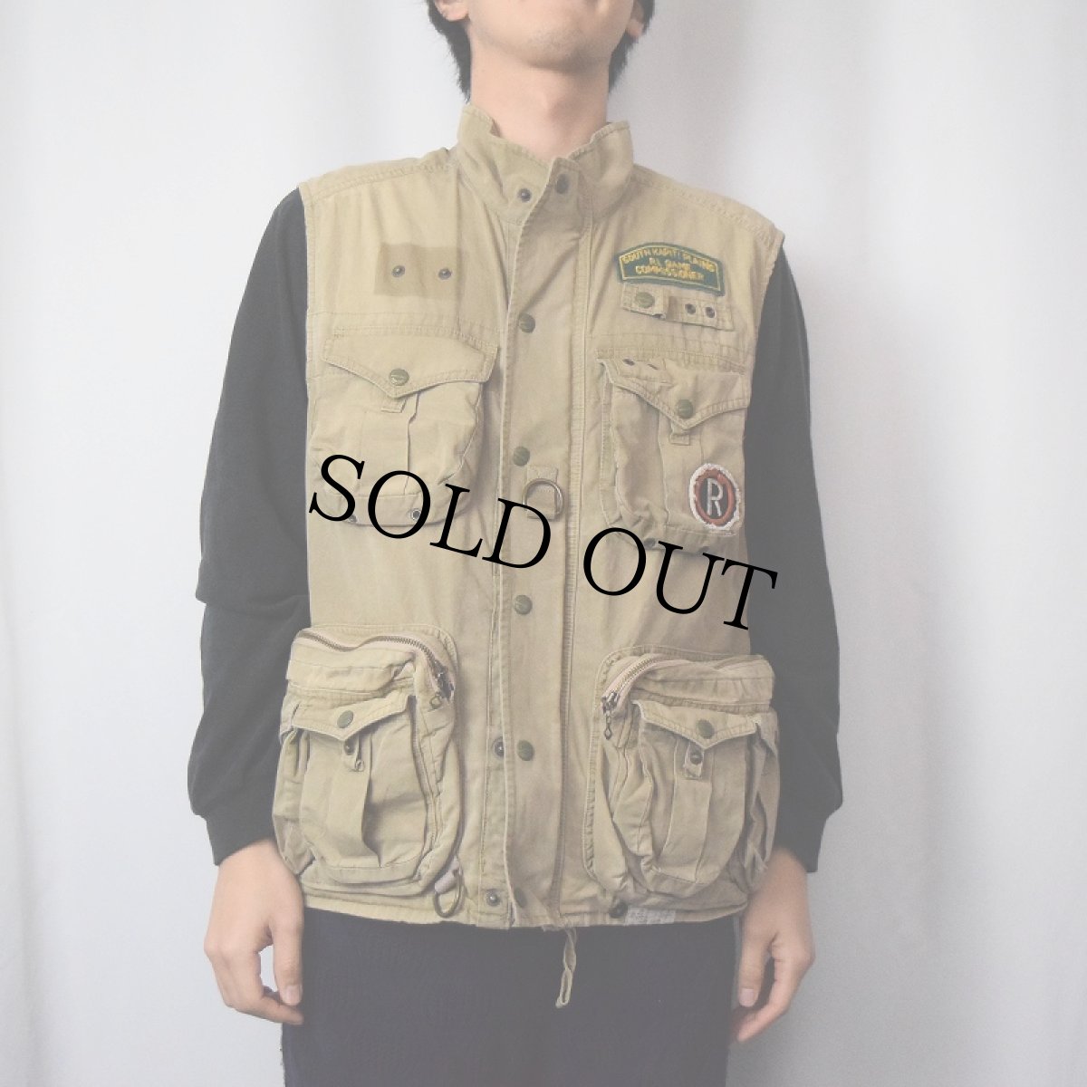 画像2: POLO Ralph Lauren パッチ付き コットンハンティングベスト L (2)