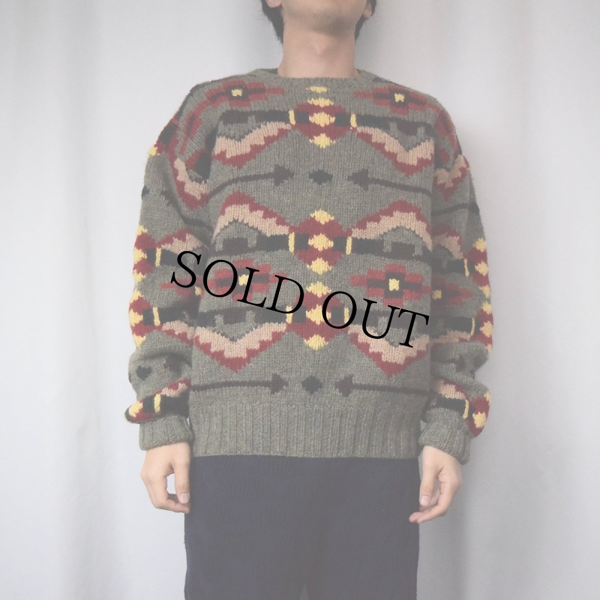 画像2: 80〜90's POLO COUNTRY Ralph Lauren 民族柄 ウールハンドニットセーター M (2)