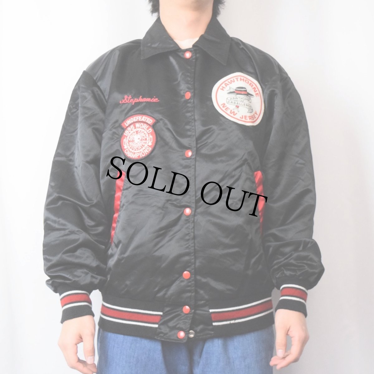 画像3: 80's HEWITT MFG USA製 ワッペン付き チェーン刺繍 ナイロンスタジャン BLACK SIZE42 (3)