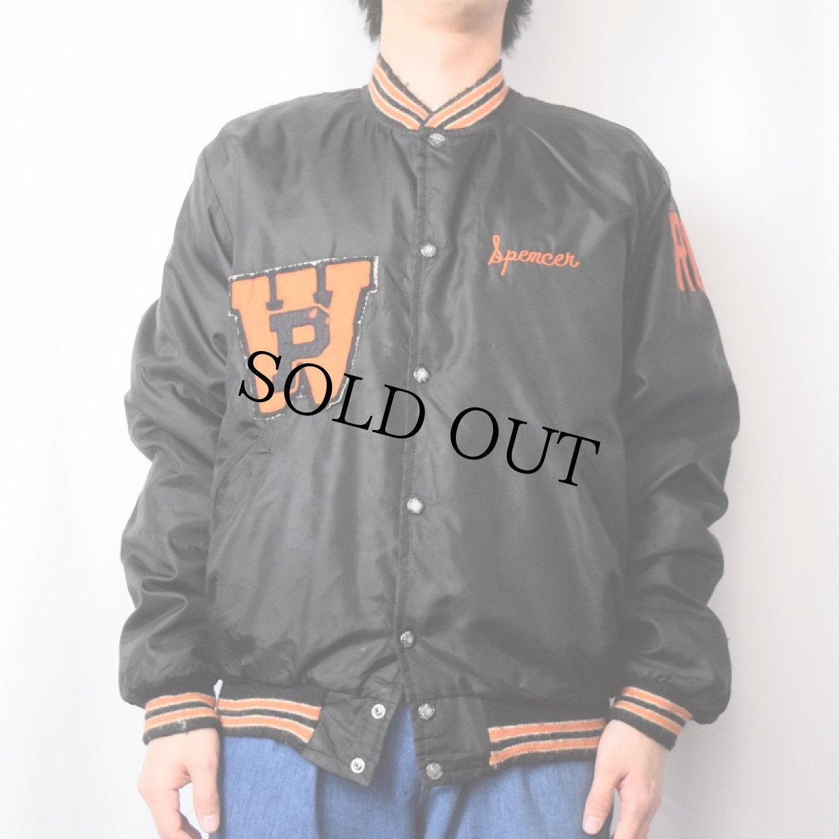 画像3: 80〜90's Birdie USA製 ワッペン付き プリントナイロンスタジャン BLACK L (3)