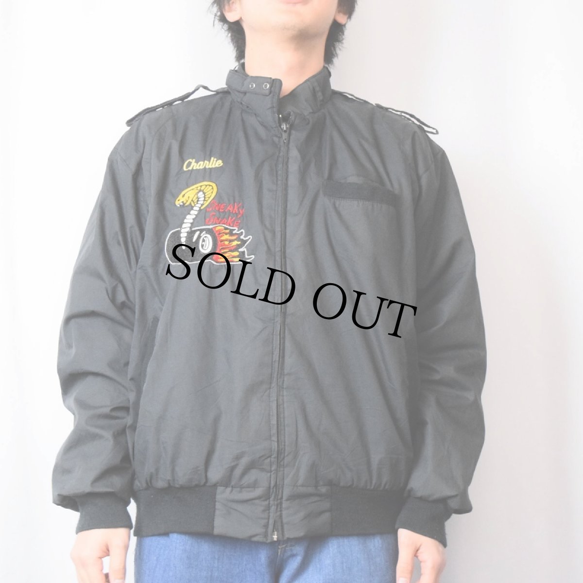 画像3: 80's Wear Guard "Shatzer ROOFING" チェーンステッチ 中綿入り ジップジャケット BLACK L (3)