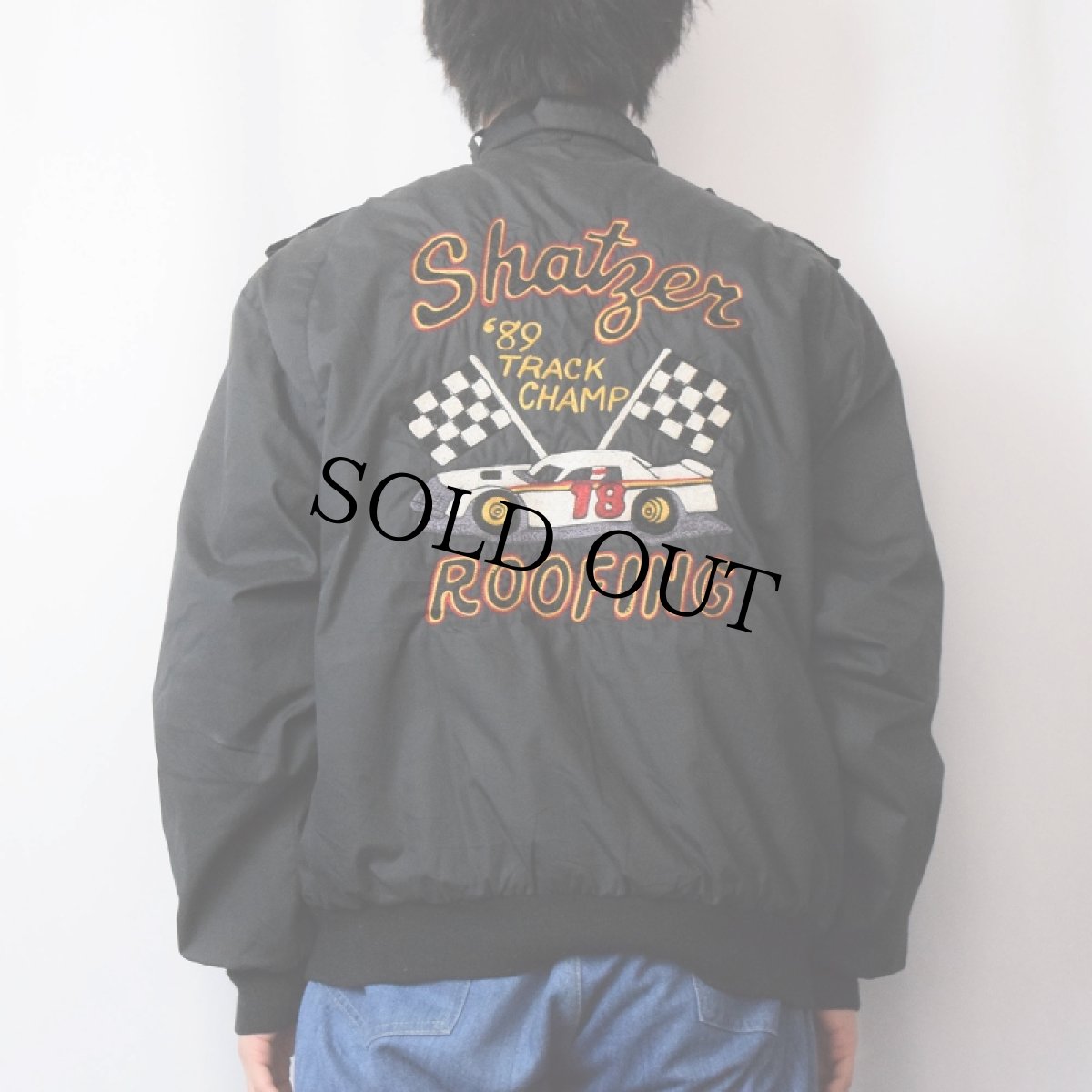 画像4: 80's Wear Guard "Shatzer ROOFING" チェーンステッチ 中綿入り ジップジャケット BLACK L (4)