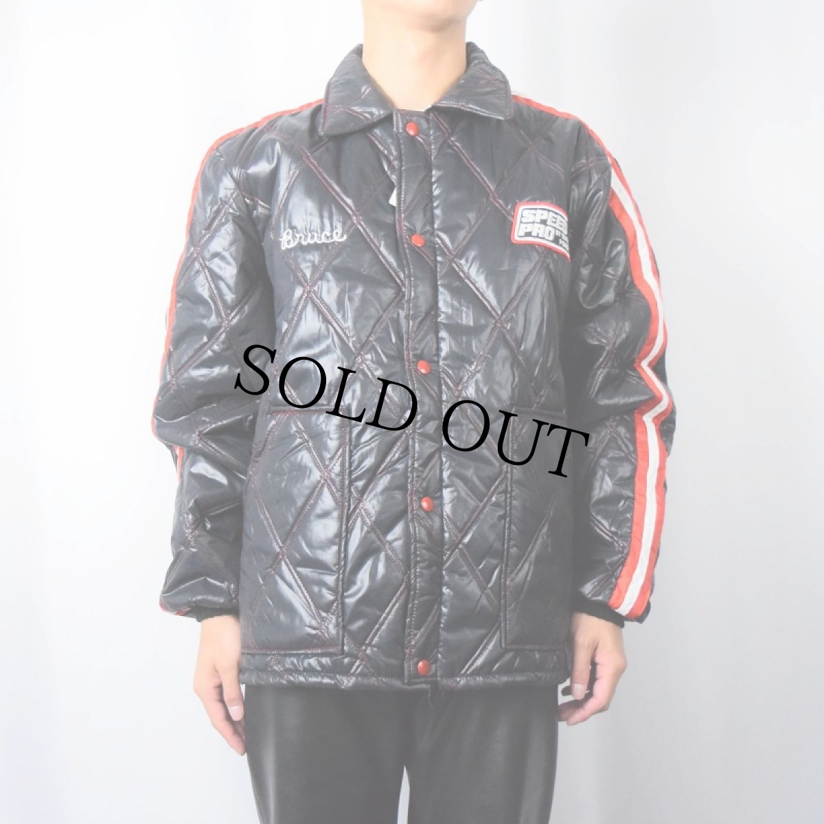 画像2: 【SALE】 70's TOPPMASTER USA製 チェーン刺繍 パッチ付き 中綿入りナイロンレーシングジャケット XL (2)