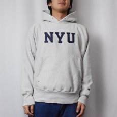 画像2: 2000's Champion REVERSE WEAVE "NYU" プリントスウェットフーディー M (2)