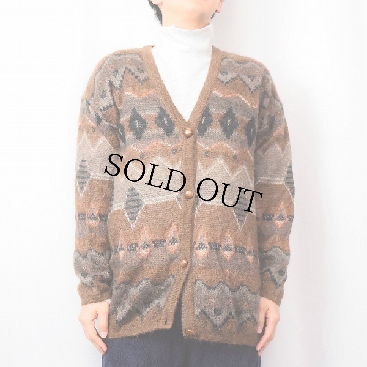 画像2: 〜80's Lina Calvo ITALY製 ノルディック柄 モヘアニットカーディガン SIZE46 (2)