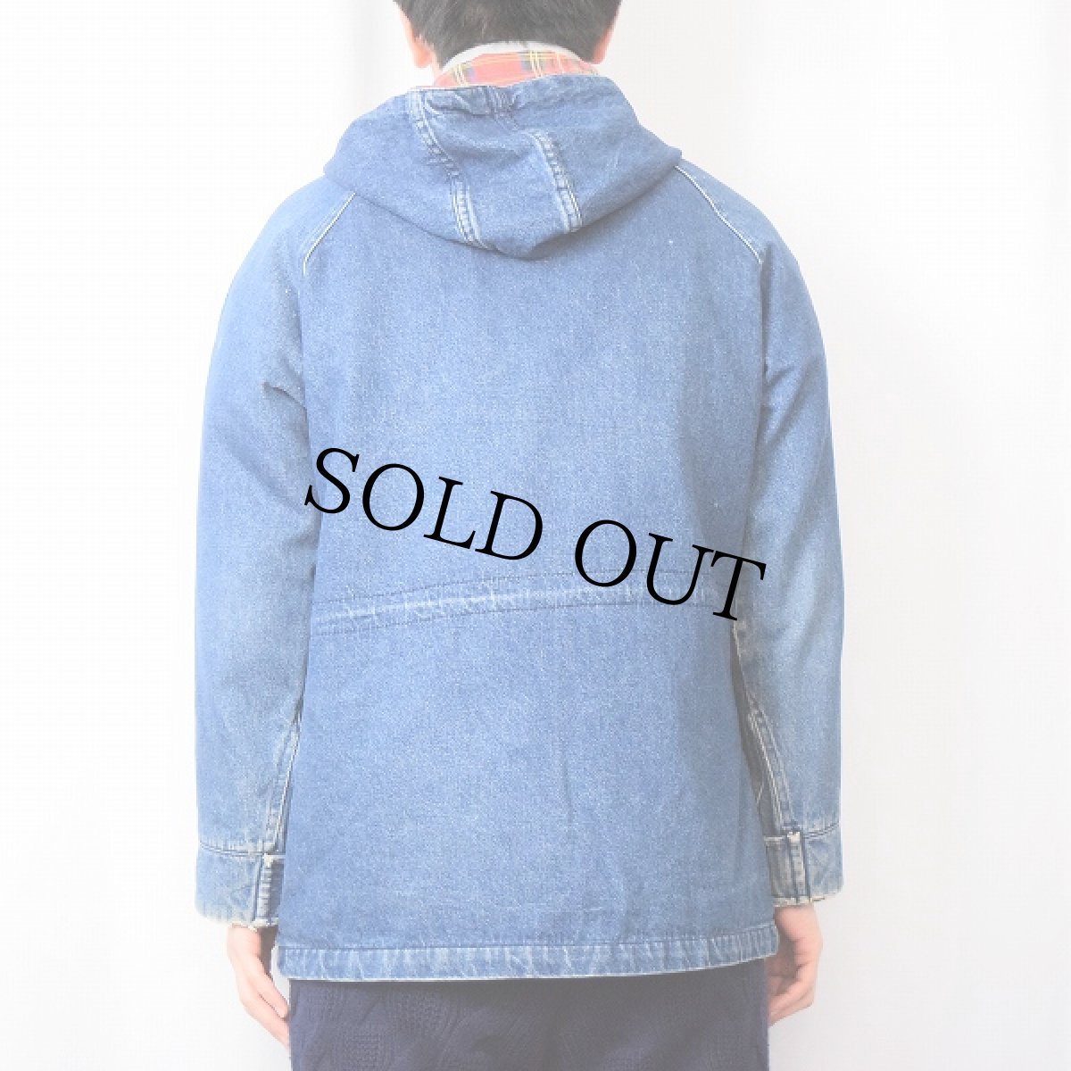 画像3: 80〜90's L.L.Bean USA製 チェック柄ライナー デニムフードコート M (3)