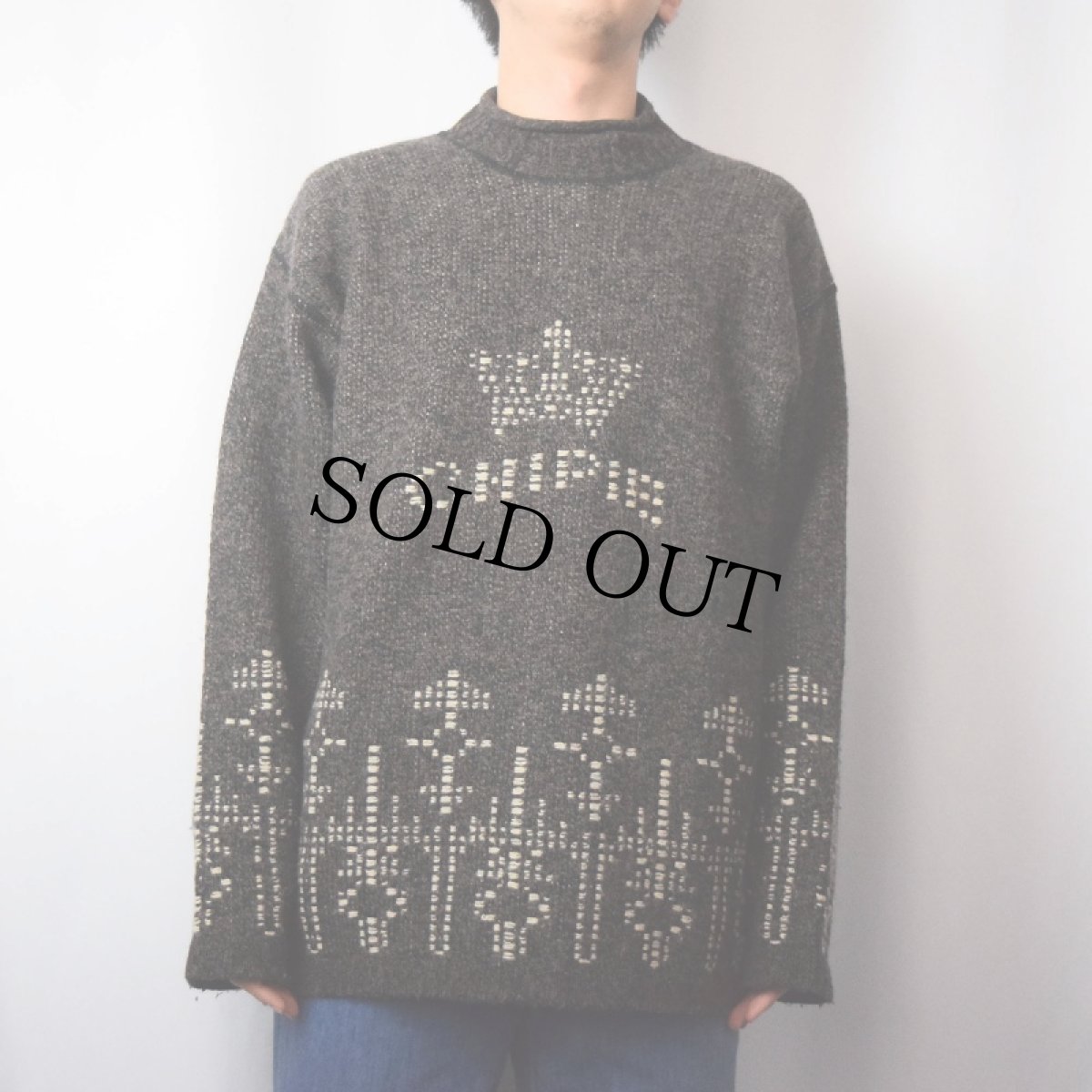 画像2: CHIPIE 柄織り ロールネック ジャガードニットセーター L (2)