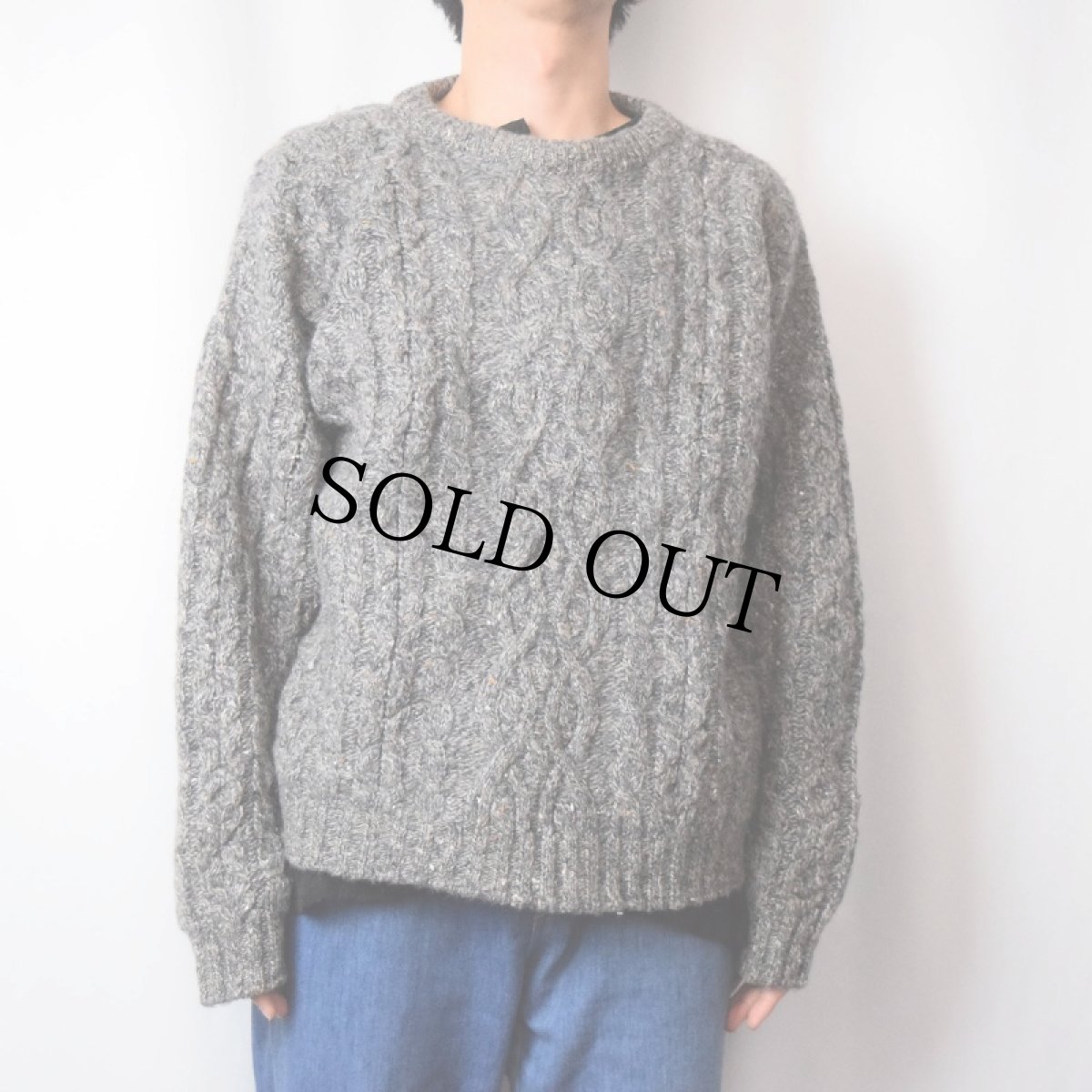 画像2: 80〜90's L.L.Bean IRELAND製 ネップ混 ウールアランニットセーター L (2)