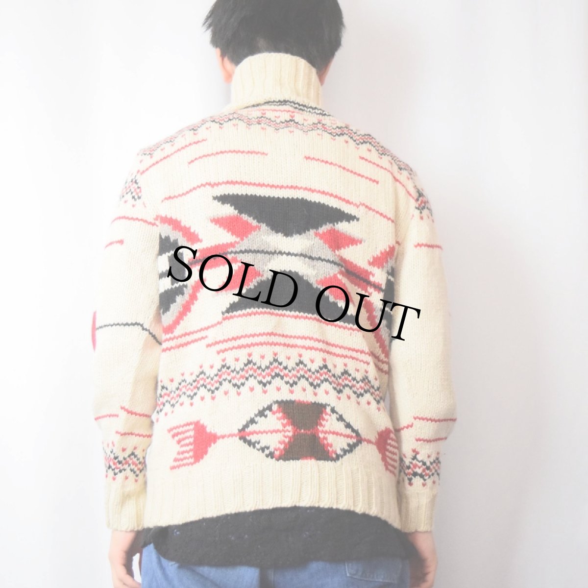 画像3: Ralph Lauren ネイティブ柄 ハイネック ウールハンドニットセーター M (3)