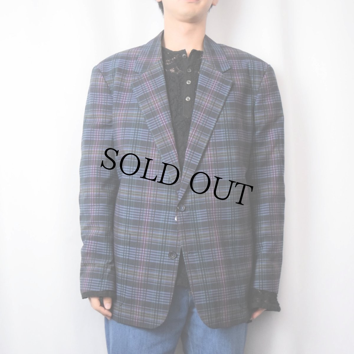 画像2: 【SALE】 70's〜 チェック柄 シアサッカー テーラードジャケット (2)