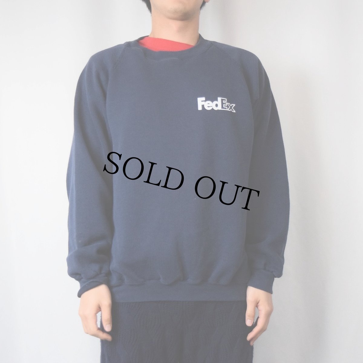 画像3: 90's FedEx USA製 企業ロゴプリントスウェット NAVY L (3)