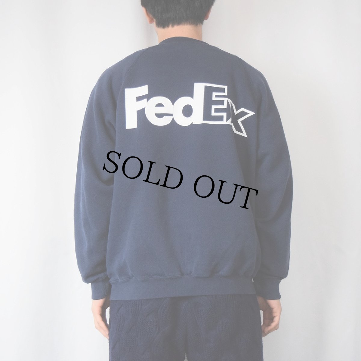 画像4: 90's FedEx USA製 企業ロゴプリントスウェット NAVY L (4)