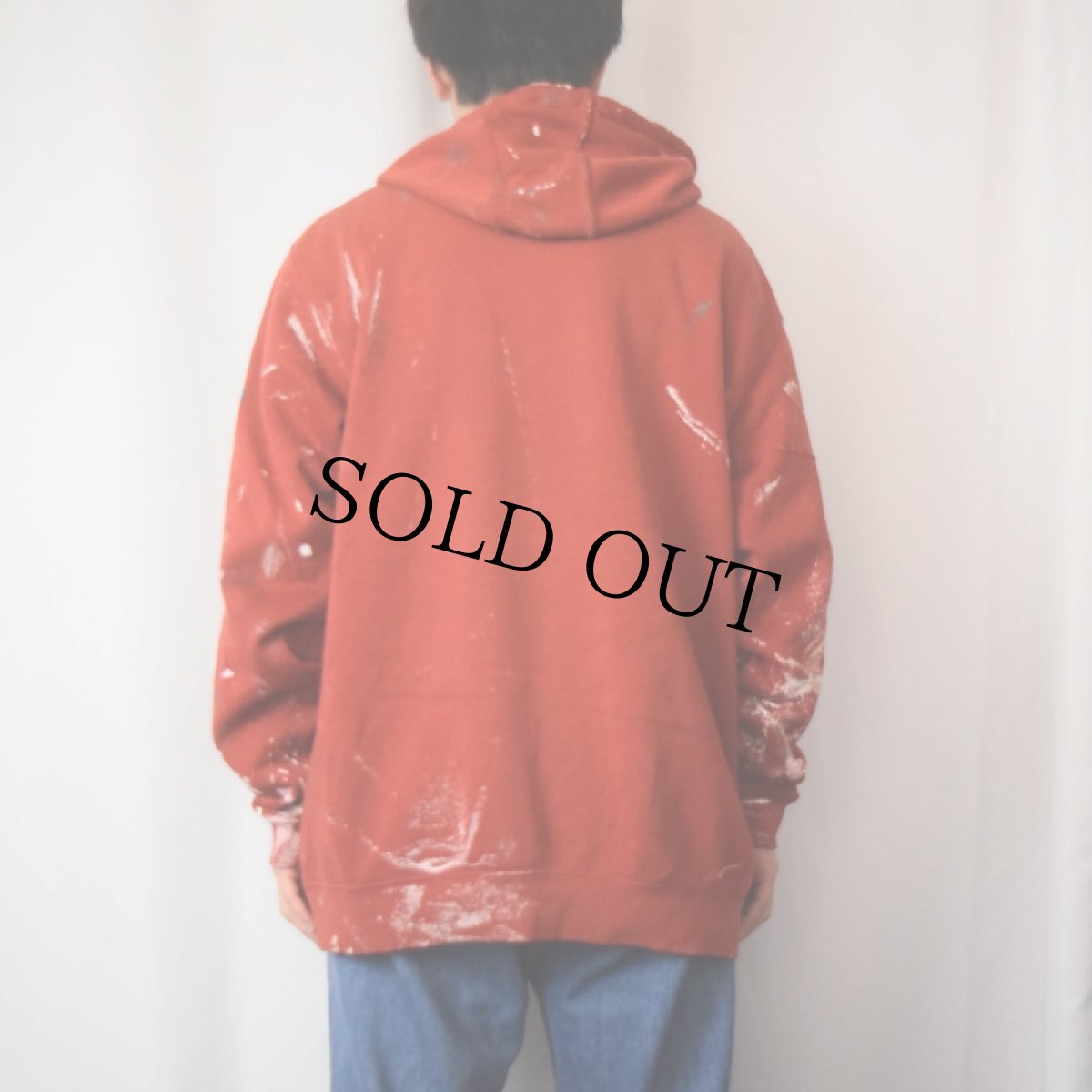 画像3: Carhartt ペンキペイント ロゴプリントスウェットフーディー L (3)