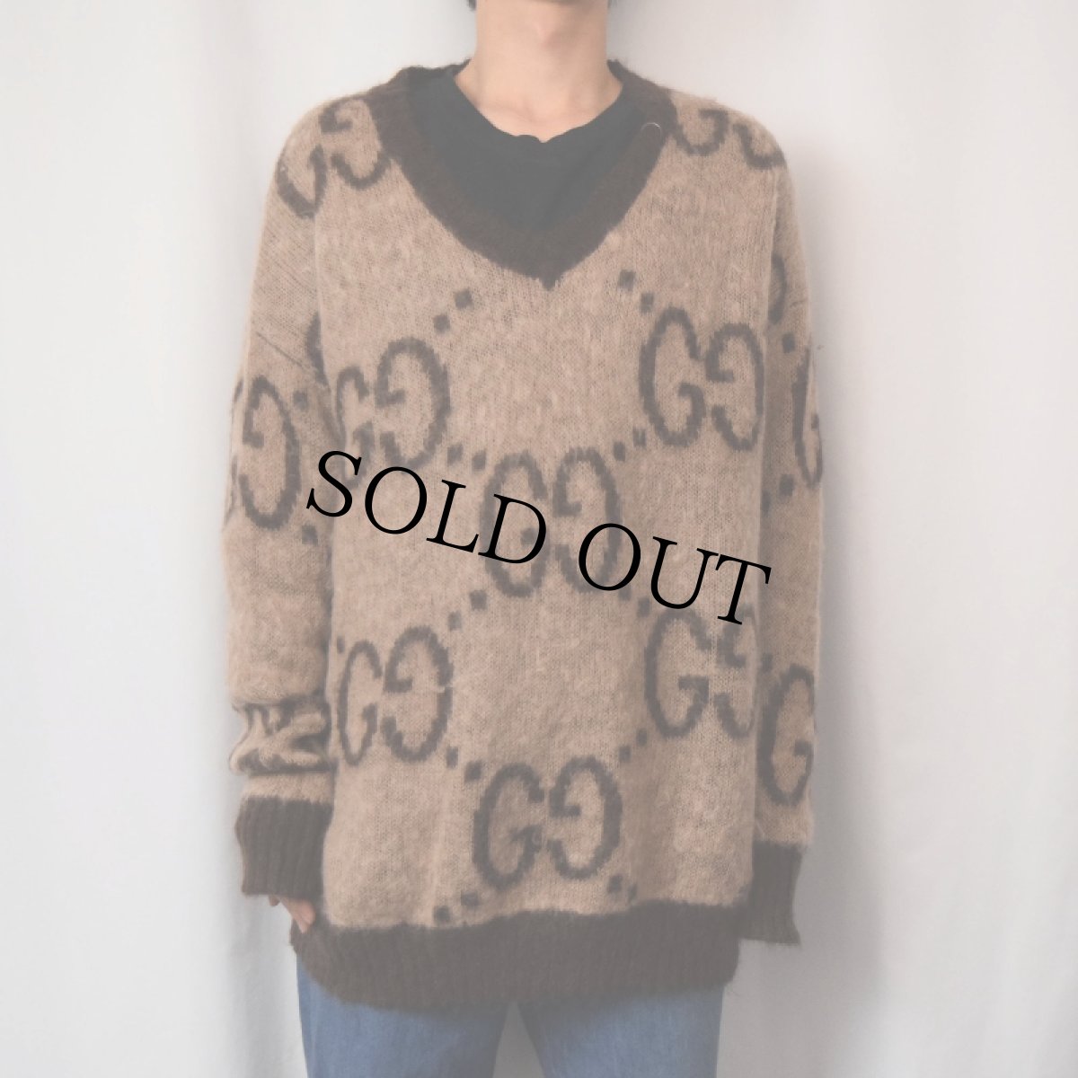 画像2: ブート GUCCI ITALY製 ロゴ編み Vネック モヘアニットセーター (2)