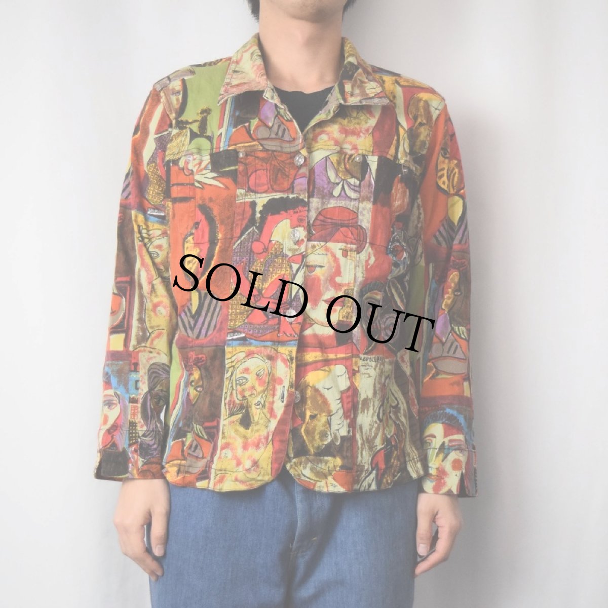 画像2: C.J. Banks Picasso風 アート総柄 コットンジャケット 2X (2)