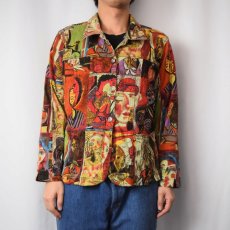 画像2: C.J. Banks Picasso風 アート総柄 コットンジャケット 2X (2)