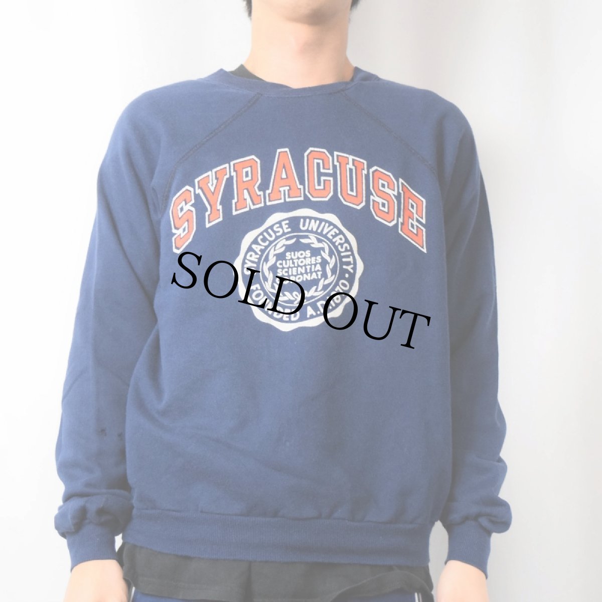 画像2: 80's Champion トリコタグ USA製 "SYRACUSE" ラグランスウェット NAVY XL (2)