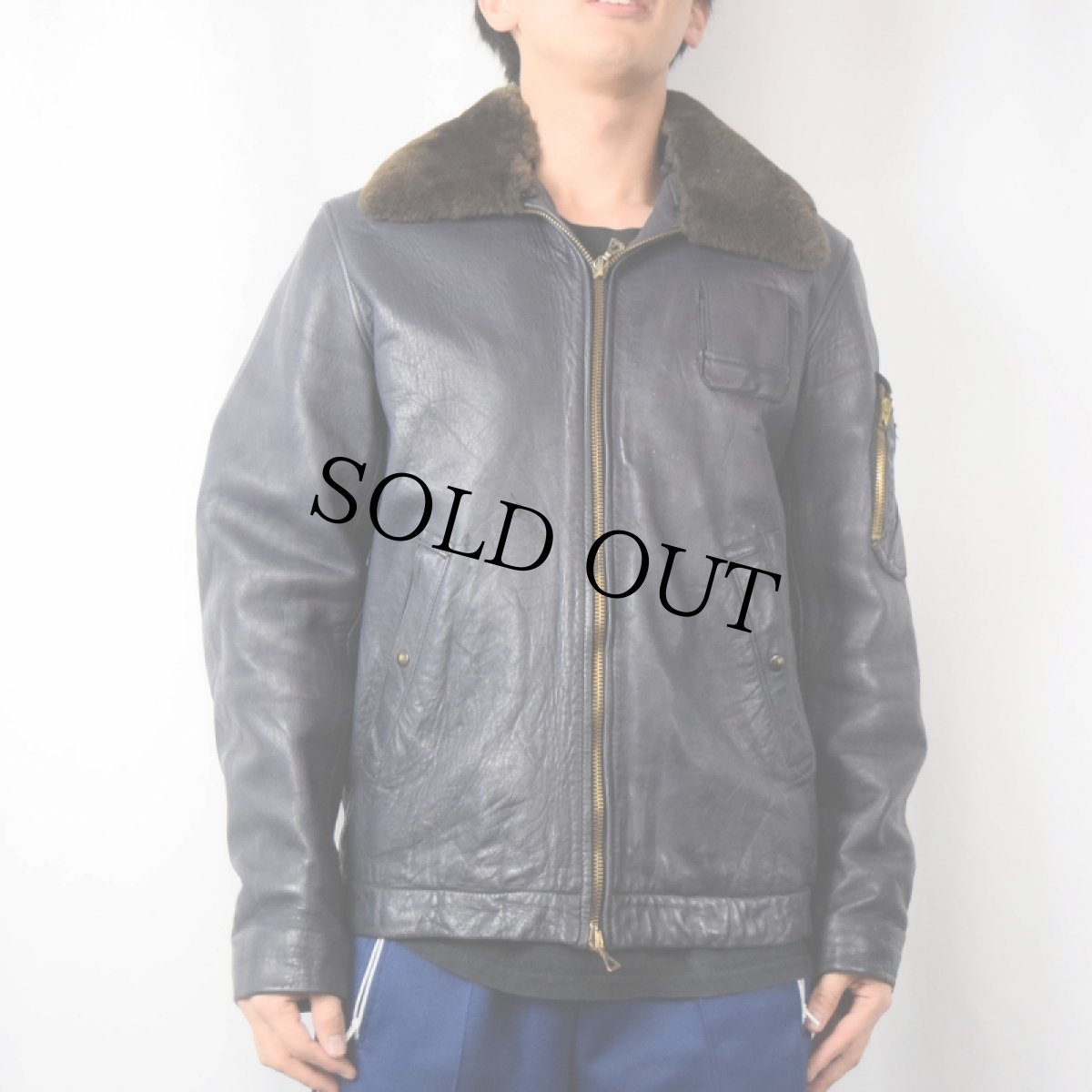 画像2: 70's〜 FRENCH ARMY レザーパイロットジャケット SIZE92 X (2)