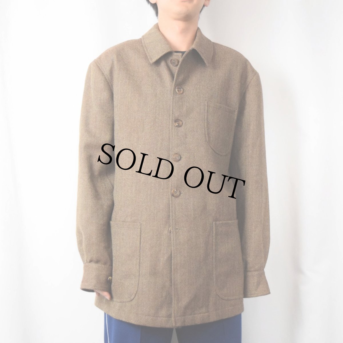 画像2: 90's Paul Stuart ITALY製 ヘリンボーン織り ウールジャケット M (2)