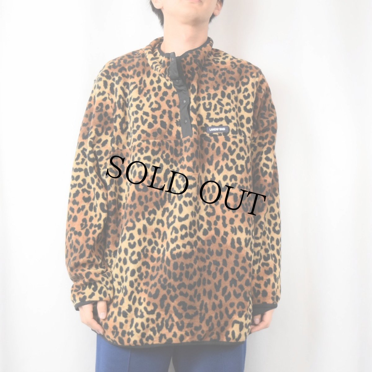 画像2: LANDS' END レオパード柄 フリースプルオーバー 2X (2)