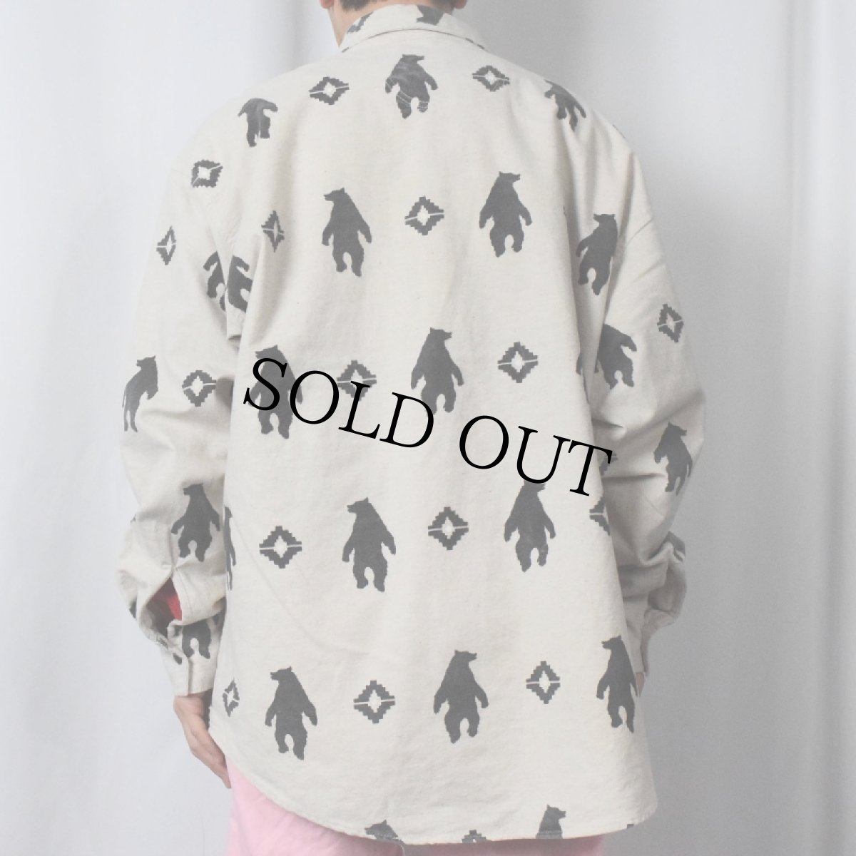 画像3: 90's True Grit USA製 クマ柄 プリントネルシャツ L (3)