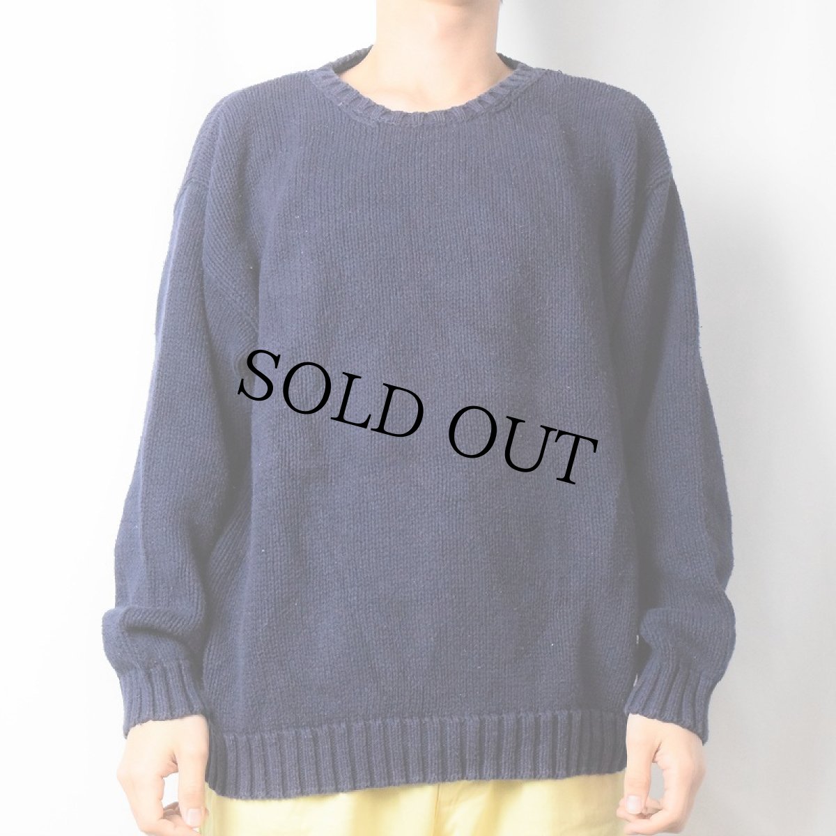 画像2: 90's CAP コットンニットセーター NAVY M (2)