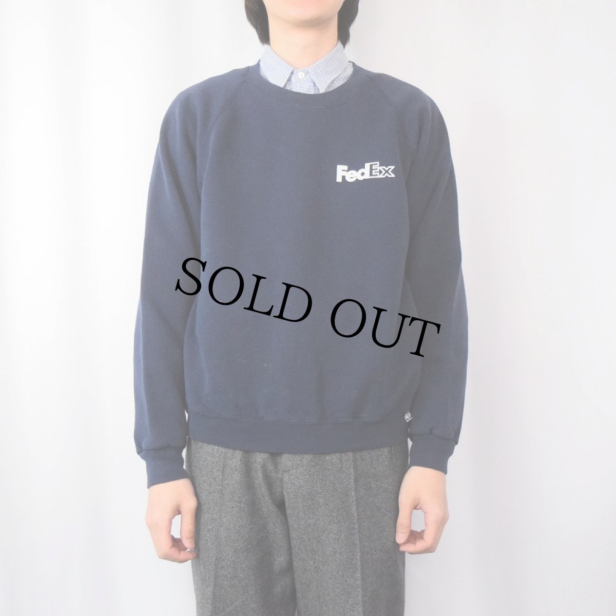 画像3: 90's FedEx USA製 企業ロゴプリントスウェット NAVY L (3)