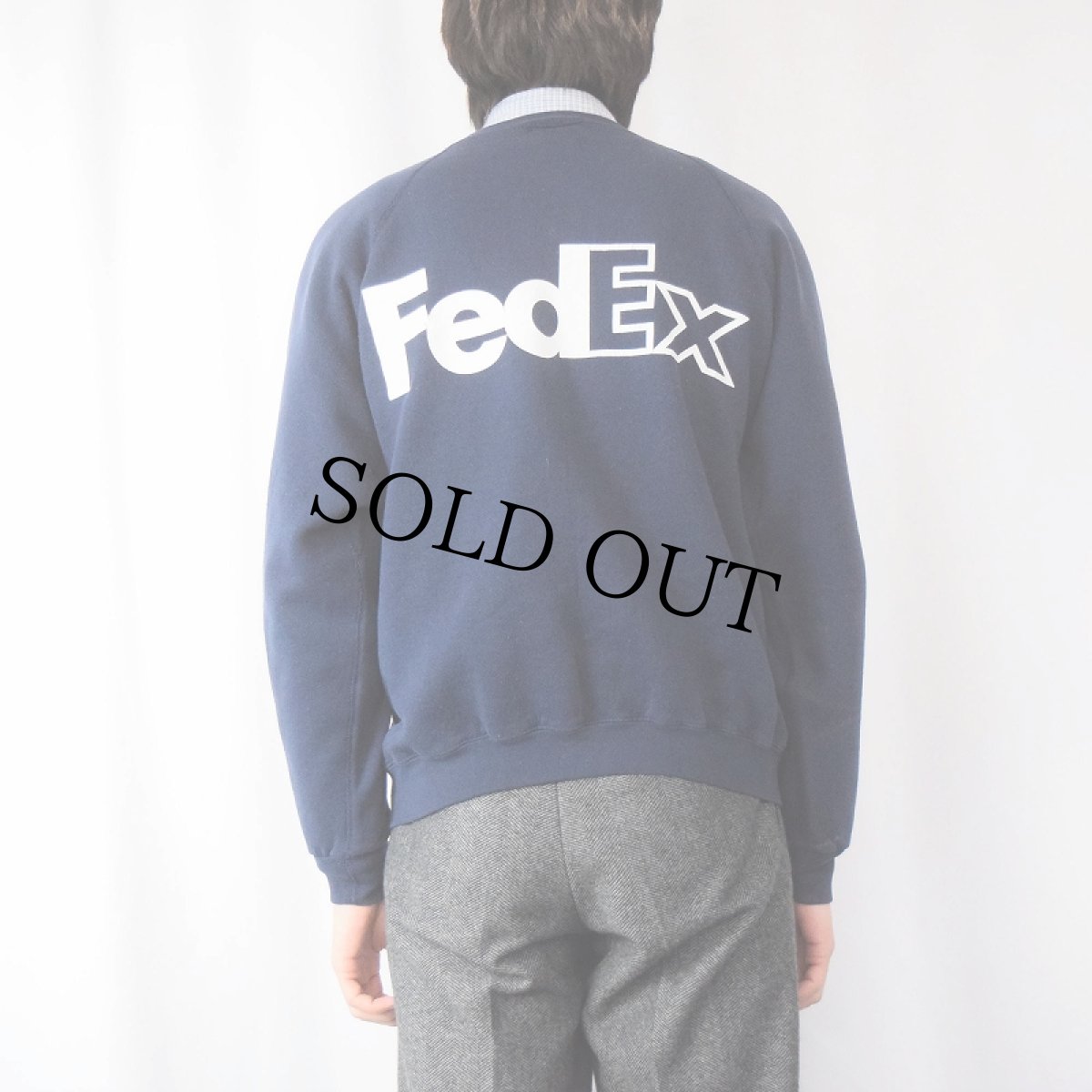 画像4: 90's FedEx USA製 企業ロゴプリントスウェット NAVY L (4)