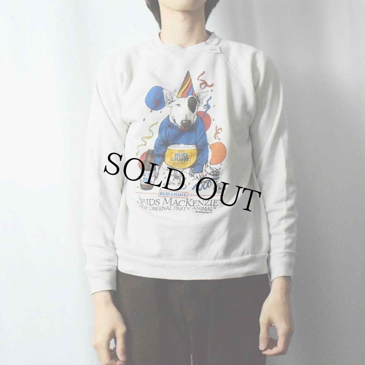 画像2: 80's BUD LIGHT "Spuds MacKenzie" ビールメーカー プリントラグランスウェット (2)