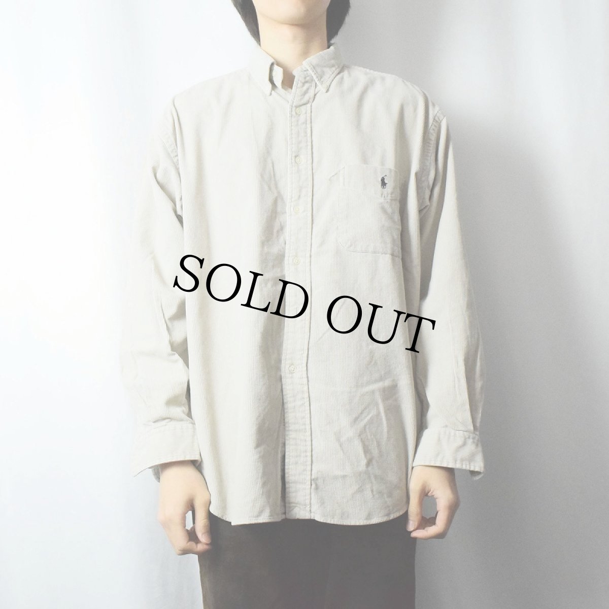 画像2: POLO Ralph Lauren ロゴ刺繍 コーデュロイボタンダウンシャツ L (2)