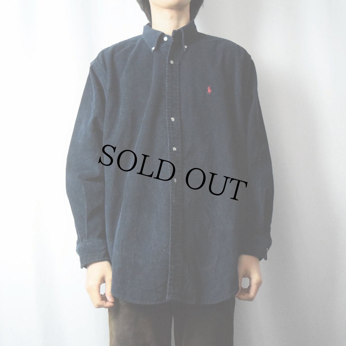 画像2: POLO Ralph Lauren ロゴ刺繍 コーデュロイボタンダウンシャツ NAVY L (2)