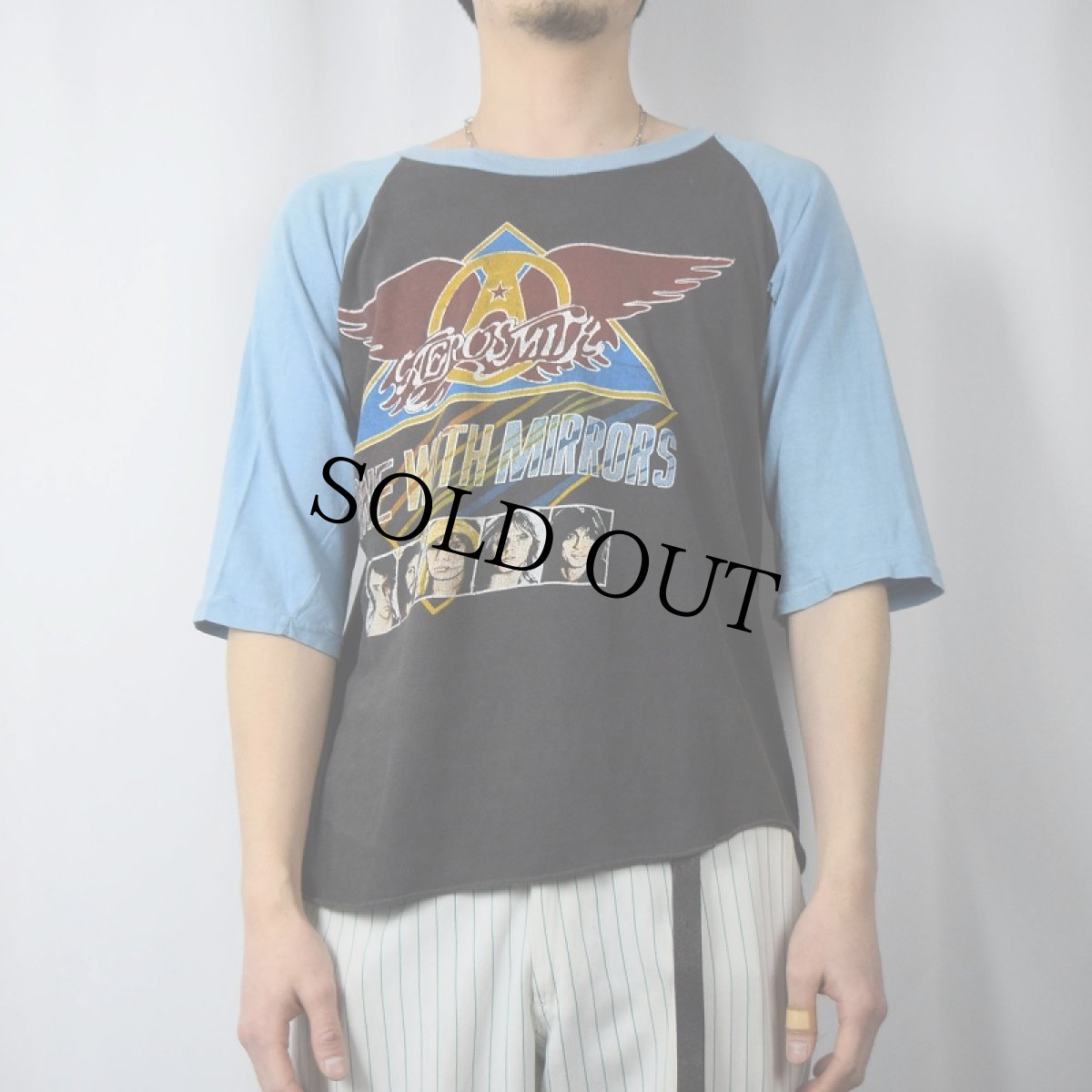 画像3: 80's AEROSMITH "DONE WITH MIRRORS" パキ綿 ハードロックバンドラグランTシャツ M (3)