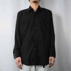 画像2: 80's Wrangler USA製 "COWBOY CUT" コットン×ポリエステル ウエスタンシャツ BLACK SIZE16 1/2 (2)